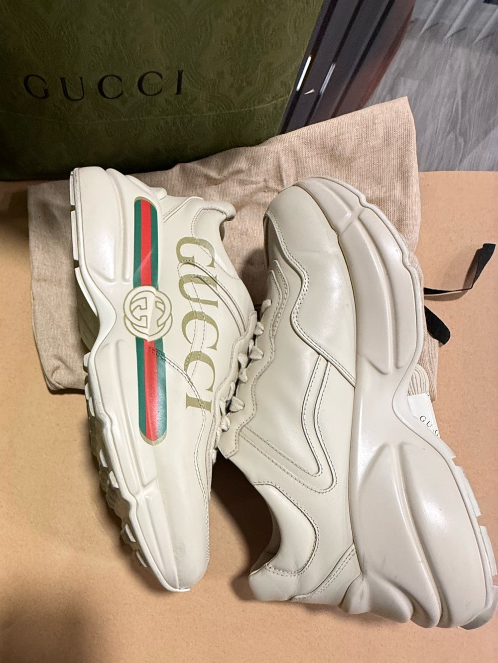 AUTHENTIC: GUCCI Cream Leather SneakerS - Picture 3 of 5